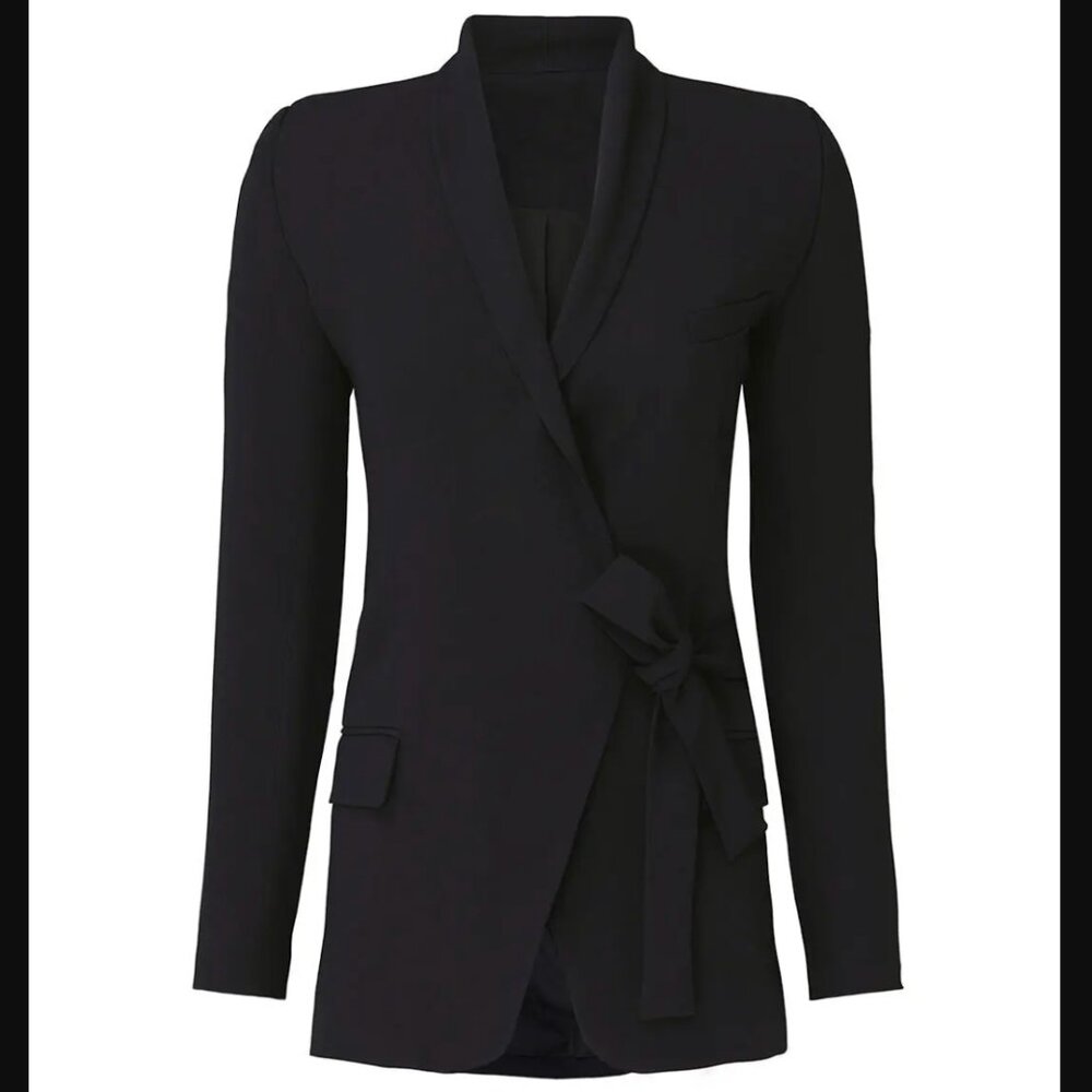IRO DACHSIE BLACK SIDE TIE WRAP BLAZER JACKET PS $649 - Picture 2 of 14